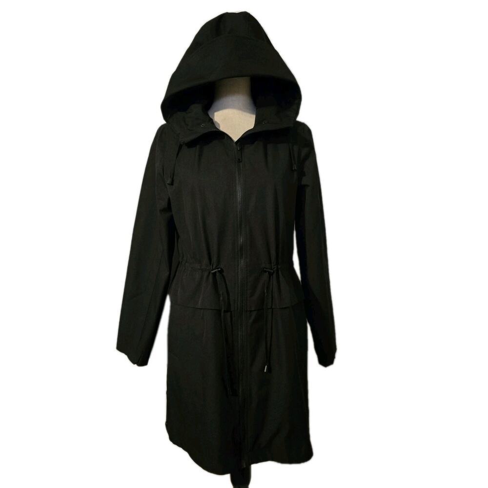 Sam Edelman Women’s Hooded Raincoat Jacket Black Long Sleeve Sz Small
